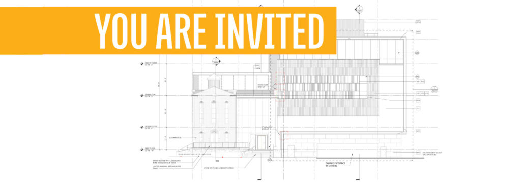 You Are Invited graphic featuring CJM's 2017 elevation drawings by SmithGroup.