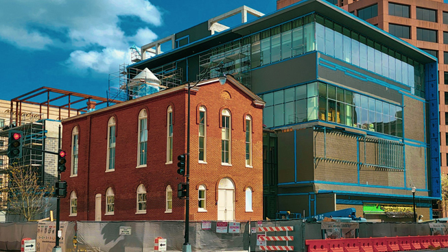 Exterior view of the museum construction site. Photo: Tim Wright, March 2022