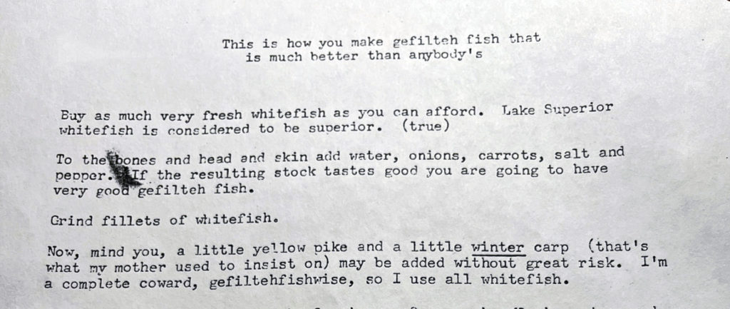 Excerpt of a photo of a typed recipe.